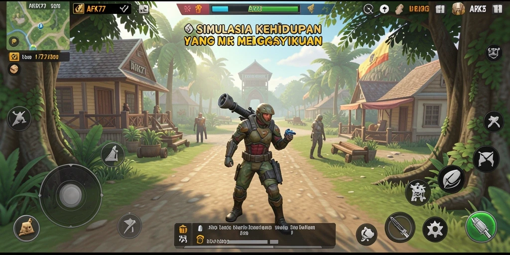 Tangkapan layar gameplay <strong>AFK77</strong> menampilkan dunia simulasi yang penuh warna.