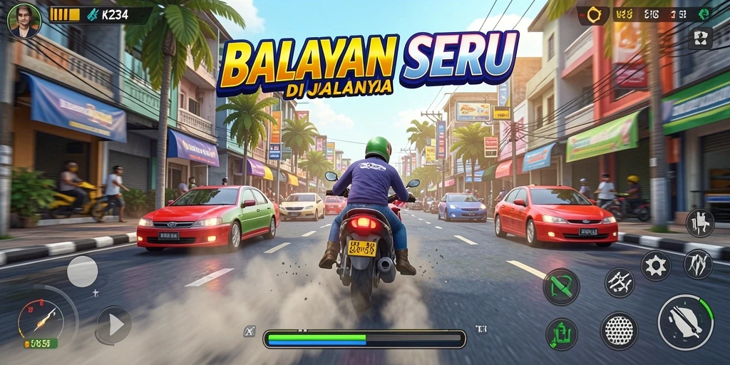 Tampilan gameplay K234 yang seru dan menegangkan saat balapan.