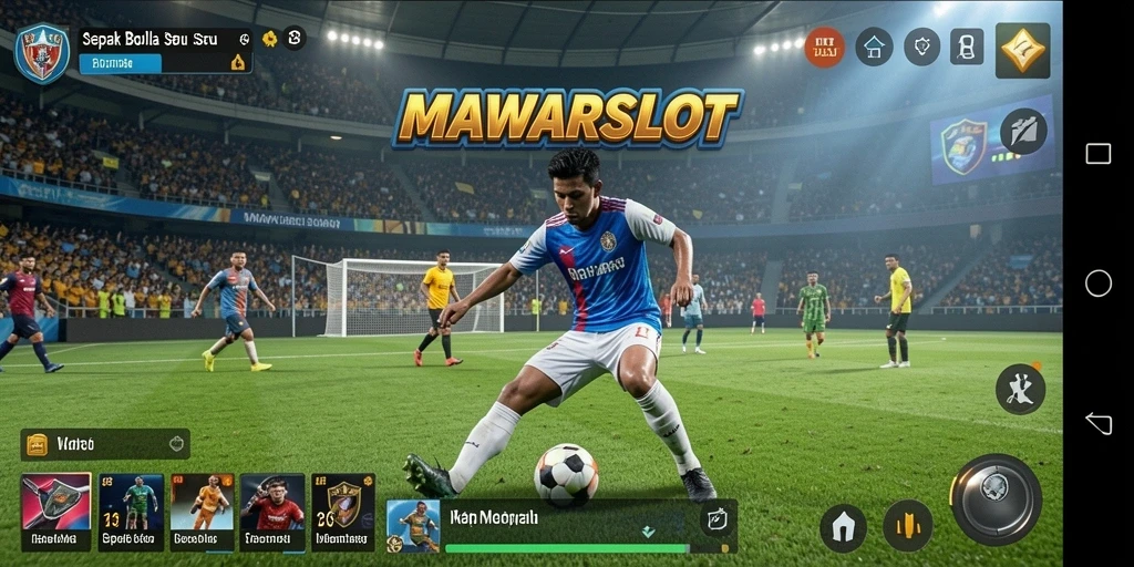 Tampilan gameplay seru dalam MAWARSLOT, aksi sepak bola yang mendebarkan.