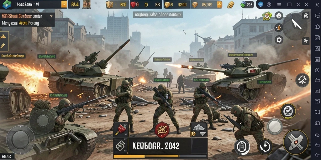 Screenshot gameplay RR44 saat pertempuran strategi epik.