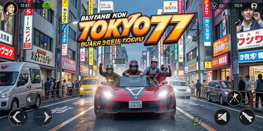 Tampilan gameplay balapan yang mendebarkan di TOKYO77.