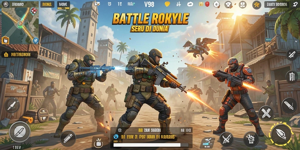 Tampilan gameplay menarik dalam aksi Battle Royale di V98.